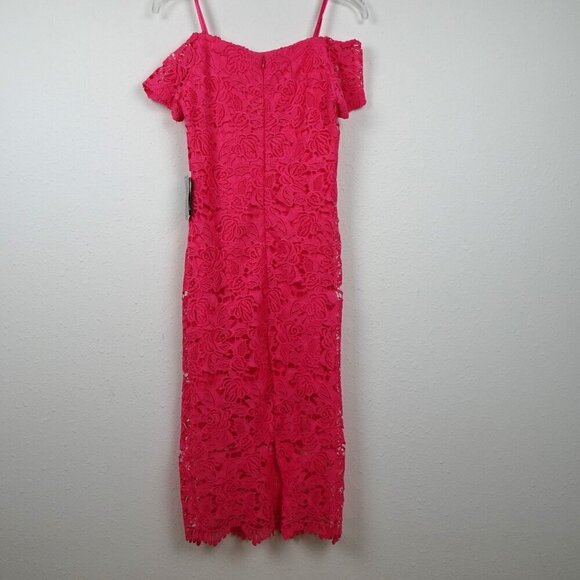 Pink Off the Shoulder Lace Cocktail Dress Women's Size XS Colorful Wedding Guest - Picture 5 of 12